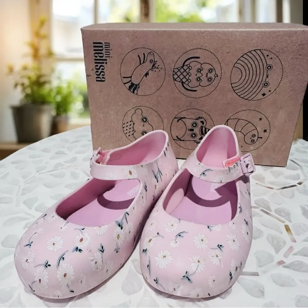 MINI MELISSA DORA Mary Jane Ballerina BABY PINK WHITE SHOES Toddler Size 8 EU 22